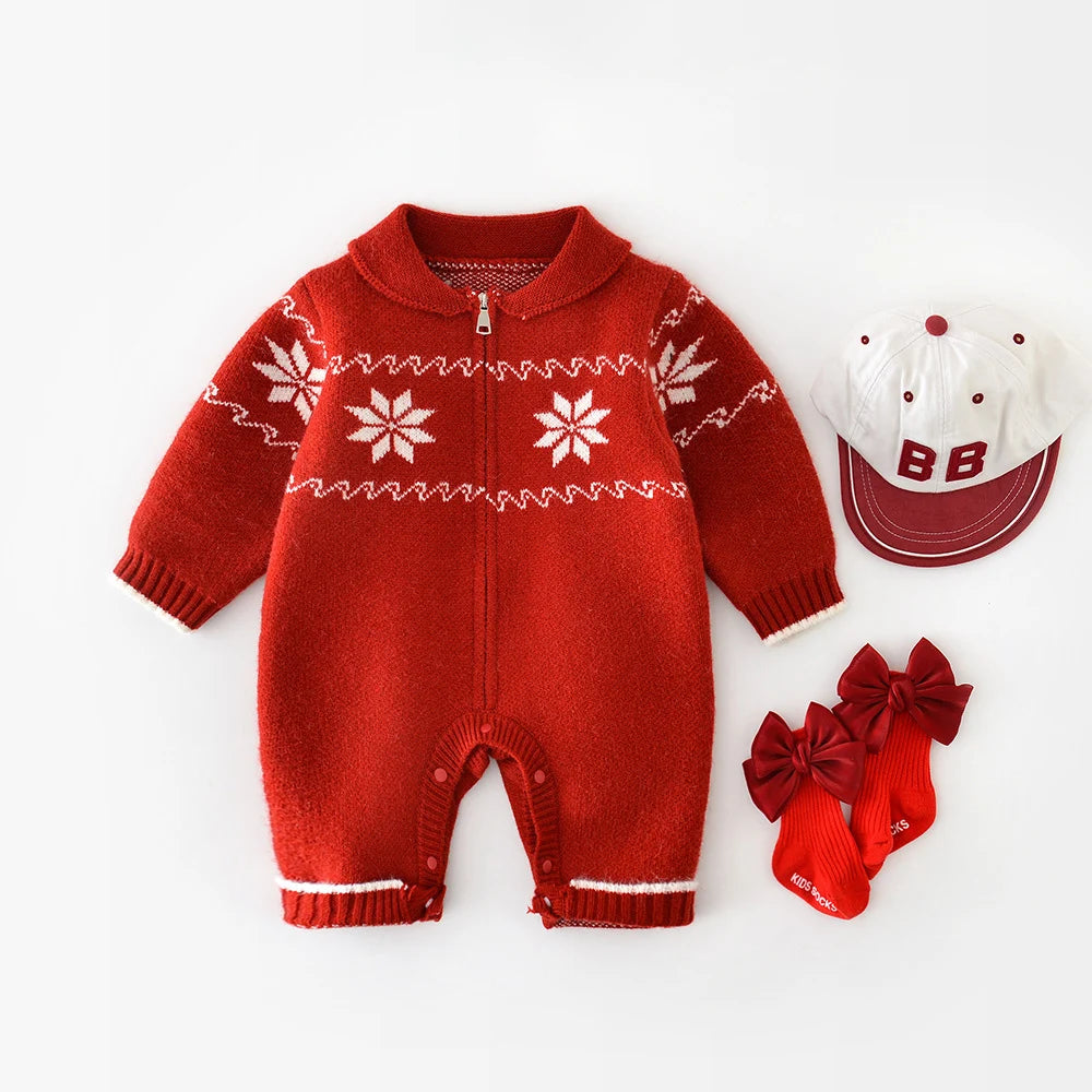 Baby Clothes Red Snow Flowear Infant Gilrs Rompers