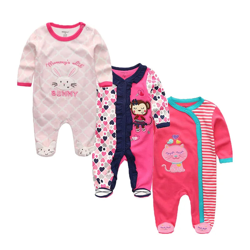3 Pcs Unisex Cartoon Long Sleeve Baby Boys Girl Romper