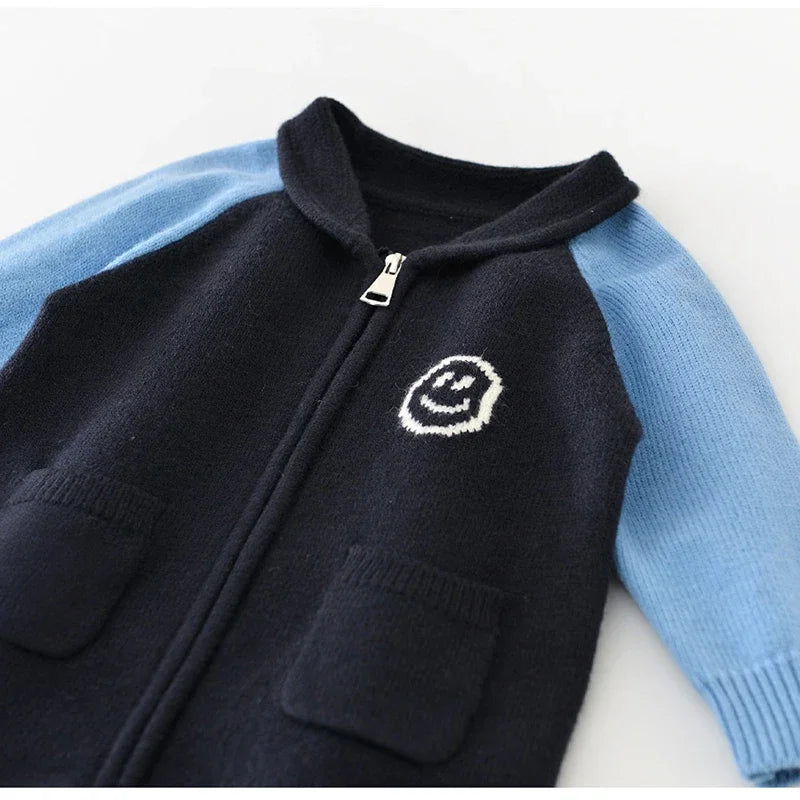 0-24M Baby Knit Romper with Raglan Sleeves Design