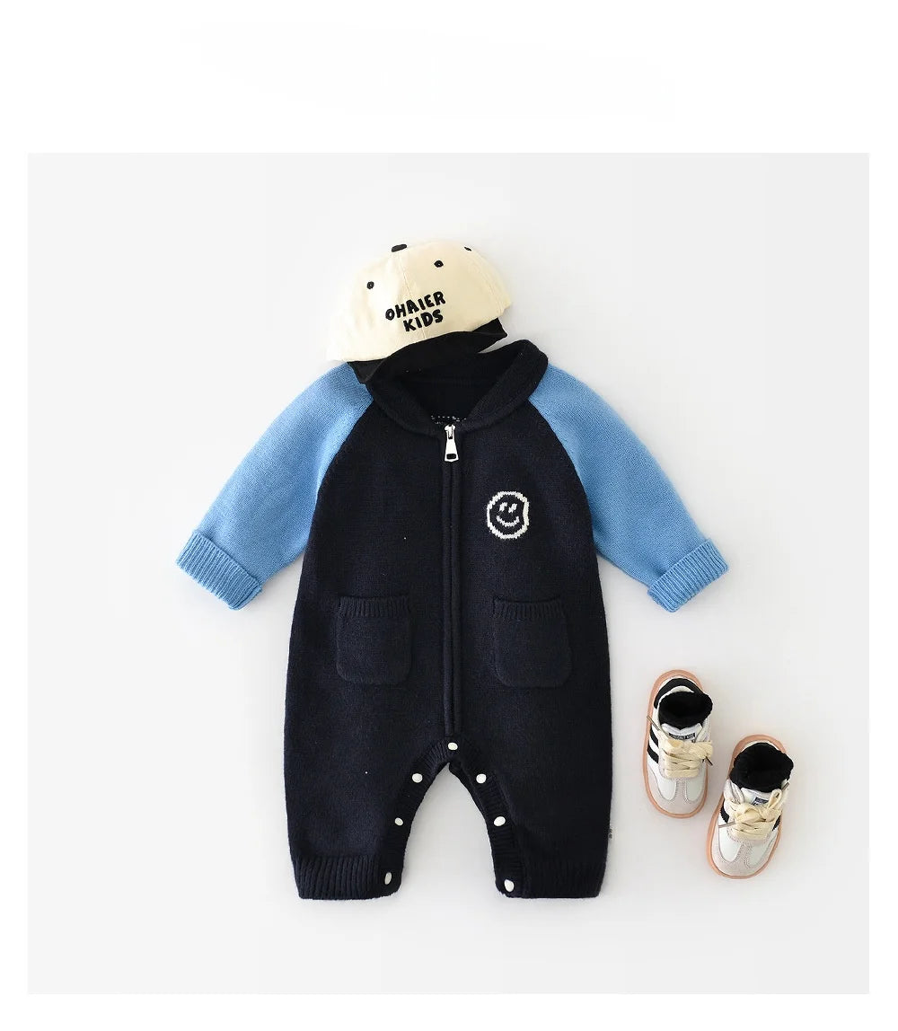 0-24M Baby Knit Romper with Raglan Sleeves Design