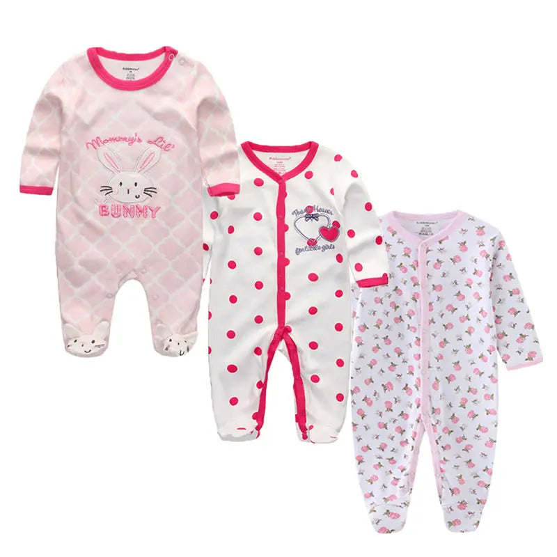 3 Pcs Unisex Cartoon Long Sleeve Baby Boys Girl Romper
