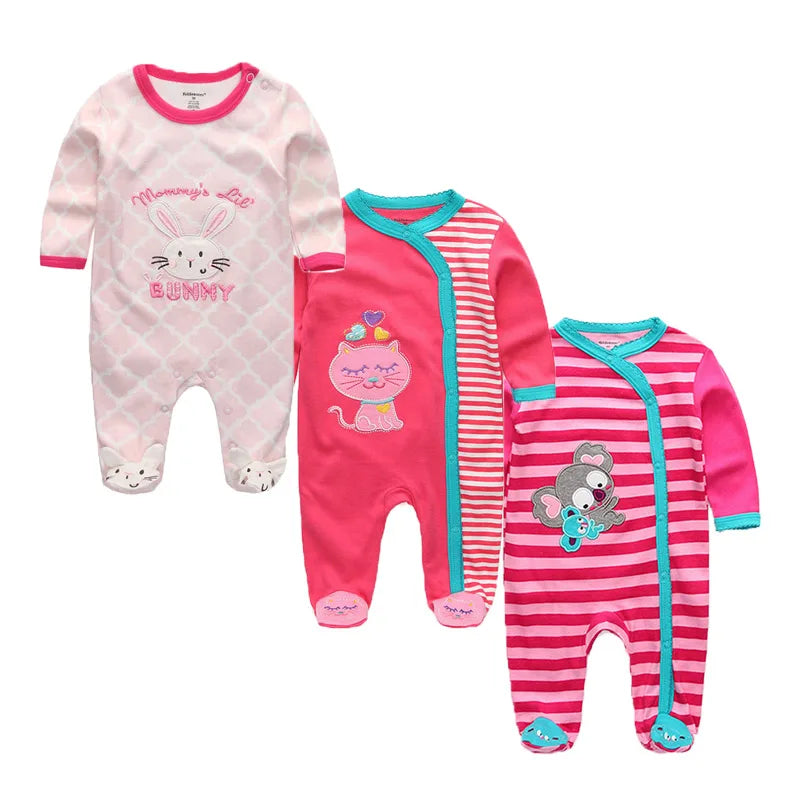 3 Pcs Unisex Cartoon Long Sleeve Baby Boys Girl Romper