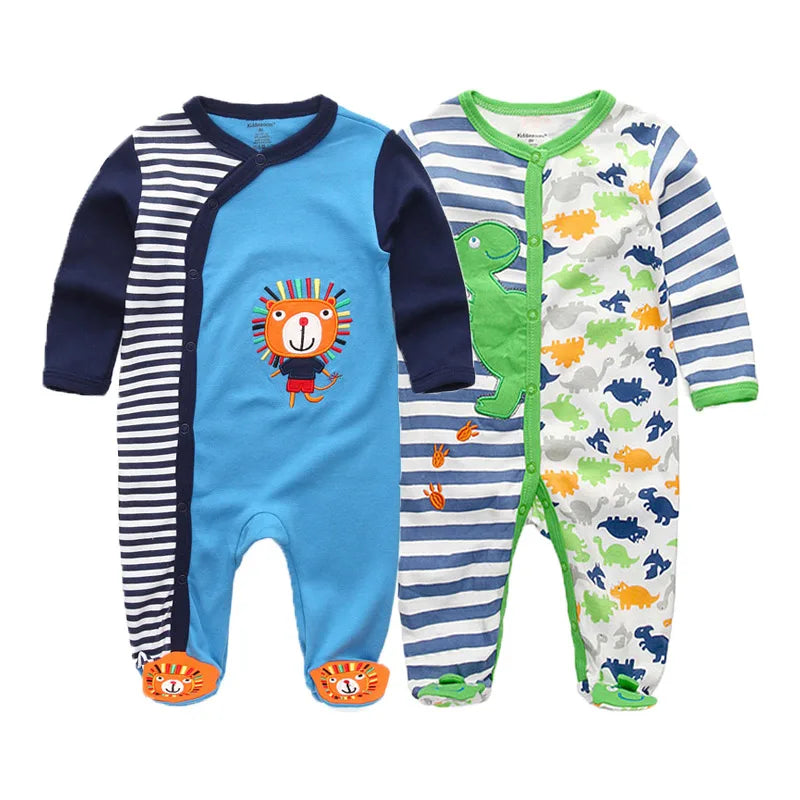 2 Pcs Unisex Cartoon Long Sleeve Baby Boys Girl Romper