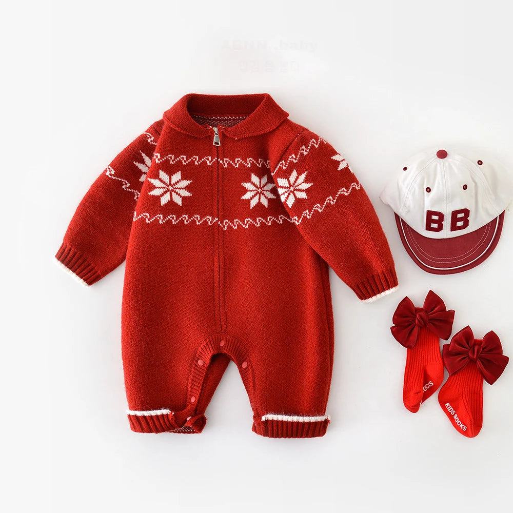 Baby Clothes Red Snow Flowear Infant Gilrs Rompers