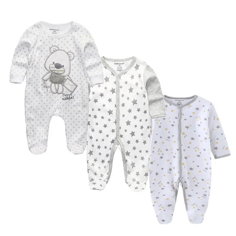 3 Pcs Unisex Cartoon Long Sleeve Baby Boys Girl Romper