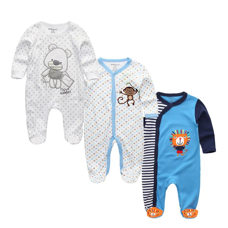 3 Pcs Unisex Cartoon Long Sleeve Baby Boys Girl Romper