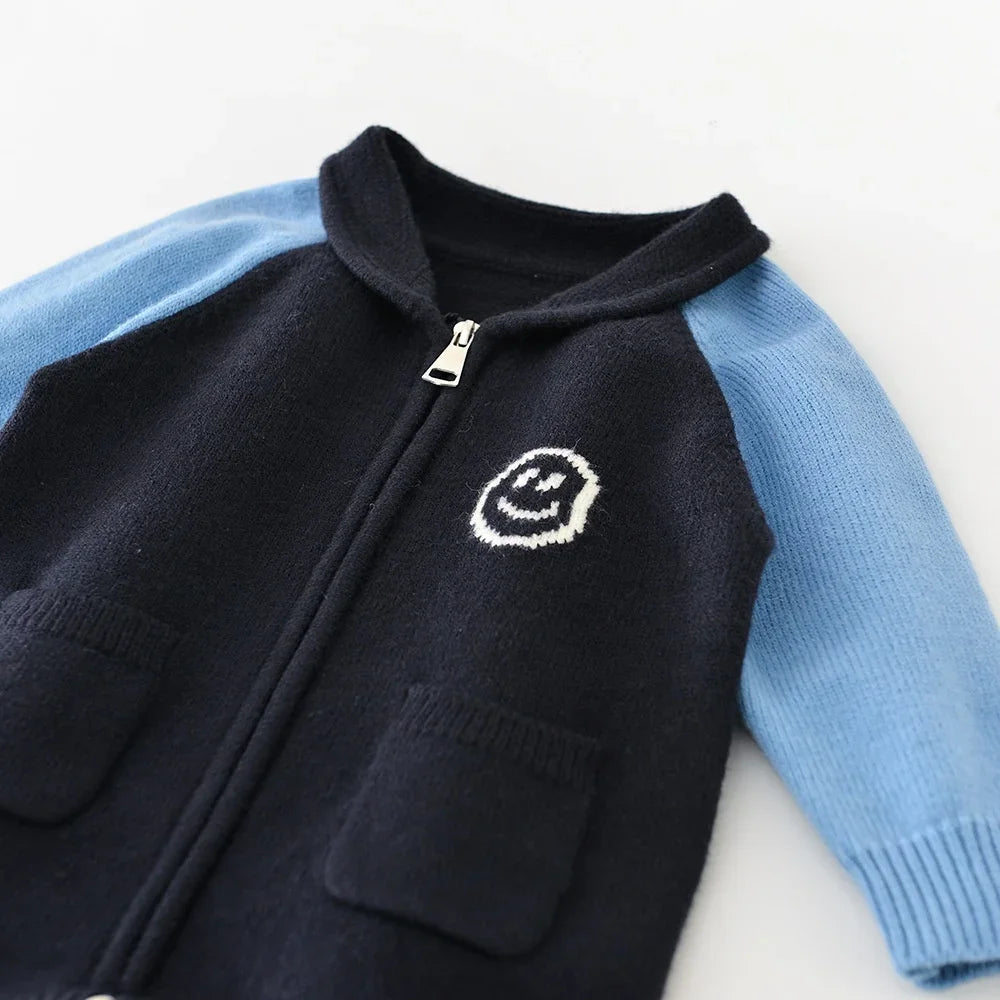 0-24M Baby Knit Romper with Raglan Sleeves Design